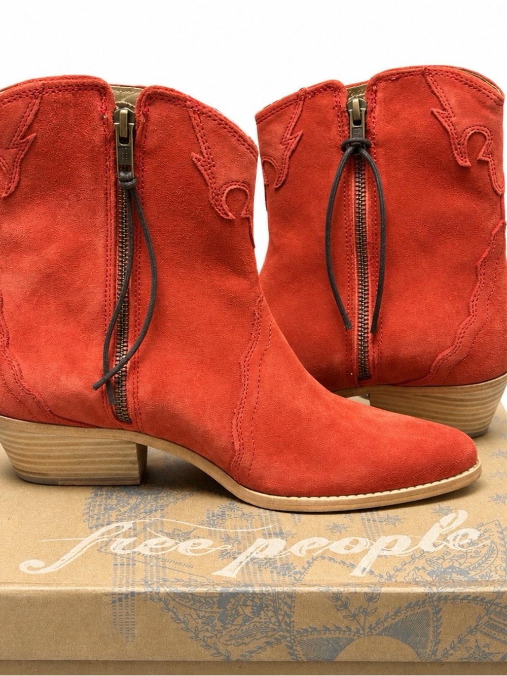 Free People New Frontier Western Boots Coral Fusion Suede Size 6.5